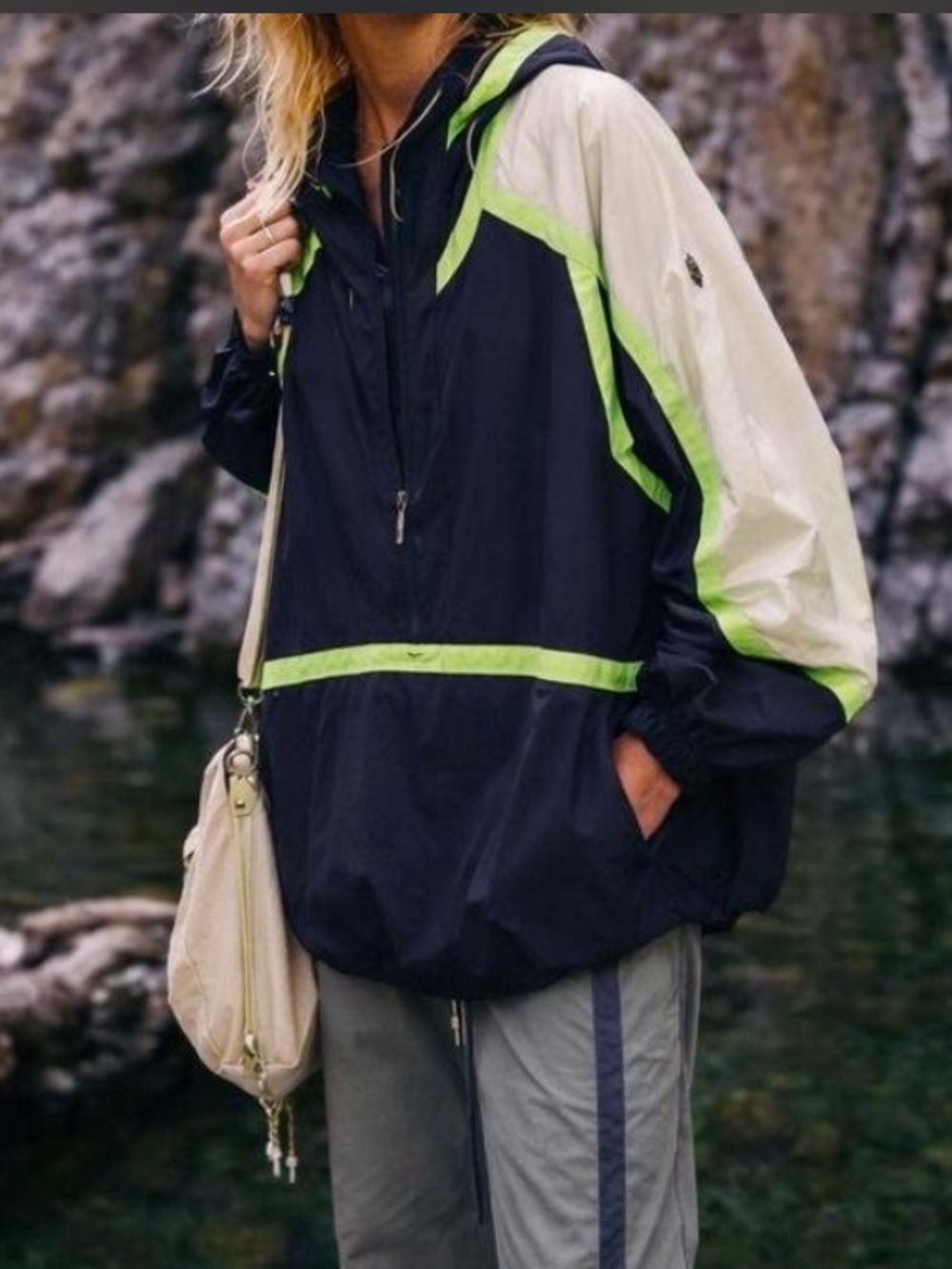 Free People Movement Colorblock Windbreaker XS Oversized Neon Trim Jacket NWOT